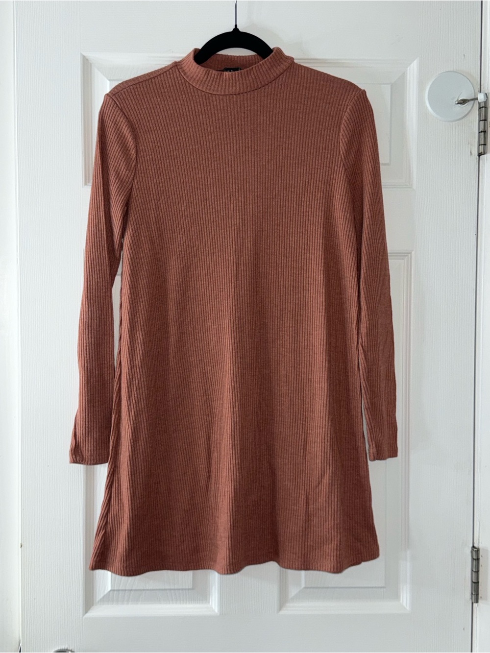 Long Sleeve Ribbed Mock Neck Dress -